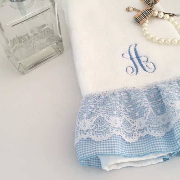 Personalized Hand Towel, Baby Gift, Embroidered Hand Towel, White Towel, Gingham - Picture 2 of 5